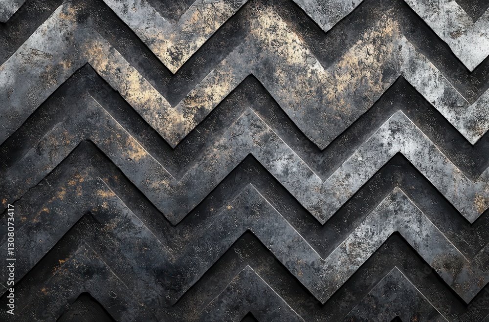 Aufkleber abstract pattern of angled chevron shapes in textured metallic tones with grunge finish for contempo