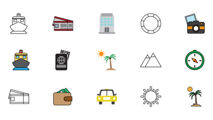 Set of travel vector icons with white background