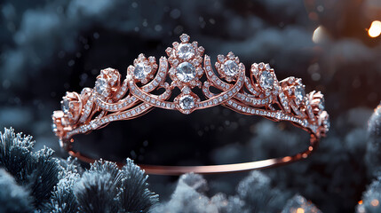 Discover the timeless elegance of a stunning diamond-encrusted rose gold tiara for special occasions. Timeless - Garden. Illustration