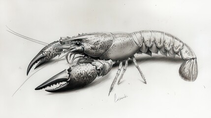 Realistic crawfish drawing on white background