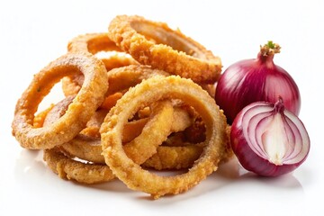 Fototapeta premium Crispy Red Onion Rings Isolated on White Background - Stock Photo