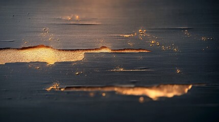Close-Up View of Textured Metal Surface with Scratches and Glossy Golden Highlights