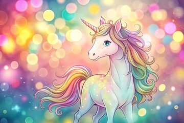 Cute Organic Unicorn Line Art Birthday Party Bokeh Background