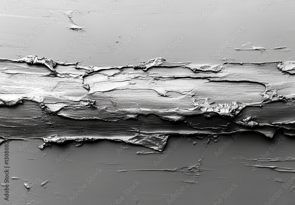 Poster abstract textured surface with metallic silver paint, showcasing intricate patterns and layered dept