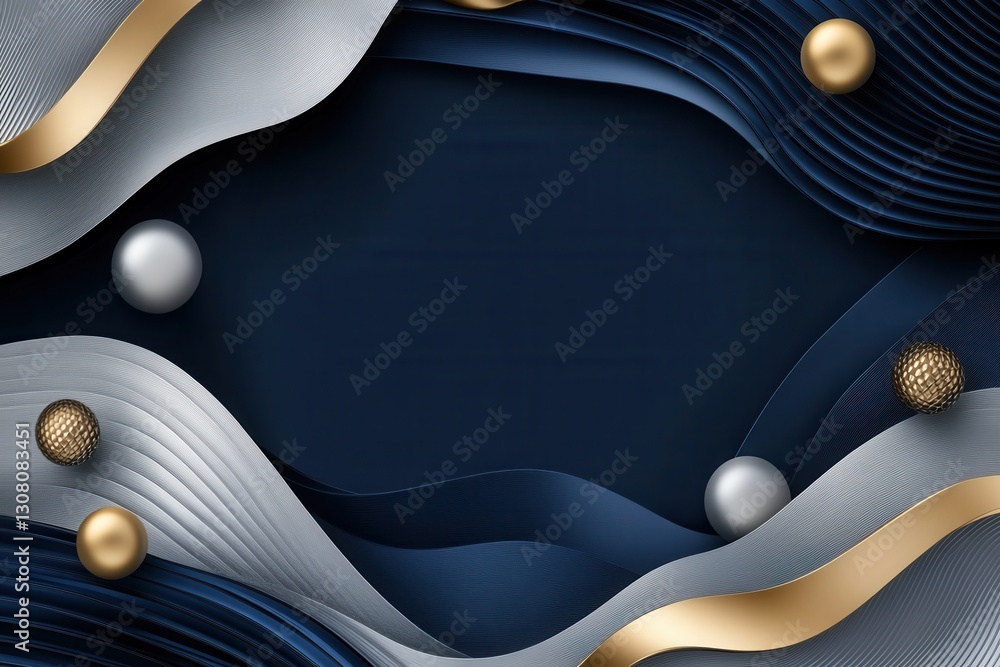 Poster Dynamic 3D inspired background with layered wave structures illustrating political discourse in navy and silver tones Generative AI