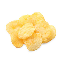 Pile of tasty potato chips isolated on white