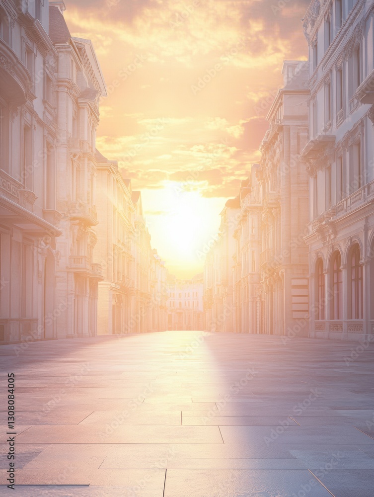 Poster sunset casts golden light over deserted city buildings with open space for creative expression gener