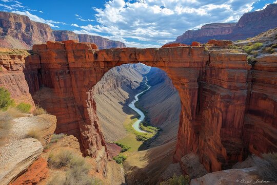 Breathtaking Drone View of Grand Canyon's Iconic Rock Formations and Vibrant Desert Landscape in Arizona