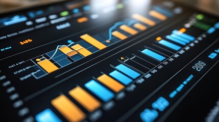 Obraz premium Financial data analysis on tablet screen, office background