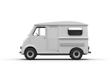 Retro White Delivery Van for Side View, Isolated.