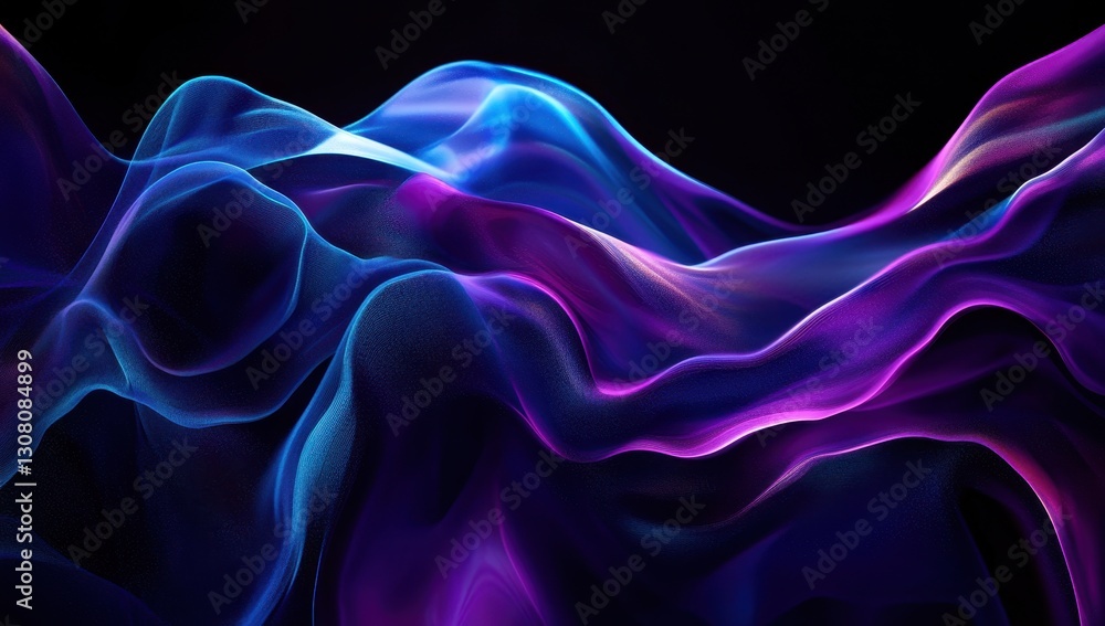 Poster Abstract Waves of Colorful Light Flowing in Ethereal Patterns on a Dark Background, Creating a Sense of Depth and Fluid Motion for Art and Design Use