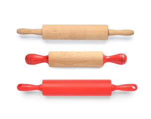 Different rolling pins isolated on white, set