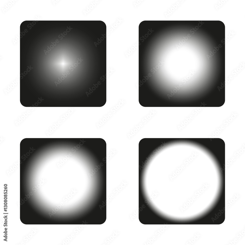 Poster dark gradient buttons. abstract glowing elements. modern user interface. black white contrast.