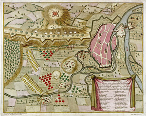 Antique map showing the siege of bonn in 1673