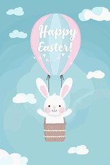 Easter bunny in pastel balloon with Happy Easter greeting and festive sky  
