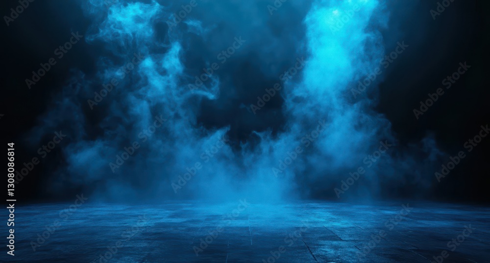Poster atmospheric blue smoke on dark background with soft lighting effect suitable for creative background