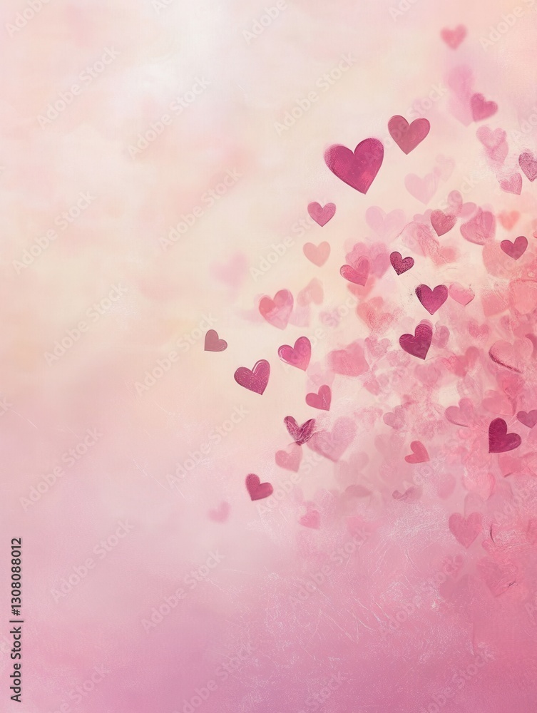 Aufkleber Floating hearts create a dreamy backdrop with soft pink hues and delicate textures for love inspired designs Generative AI