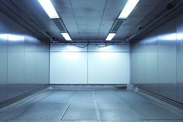 A large, empty room with white walls and a grey floor