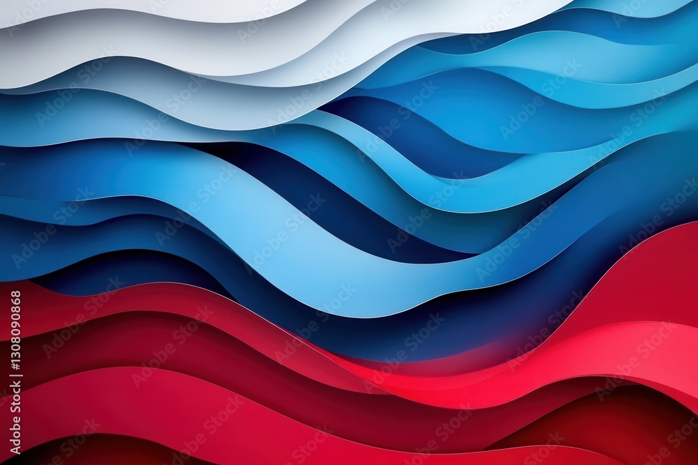 Poster Dynamic layered waves in red, blue, and white create a striking paper art background representing national pride Generative AI