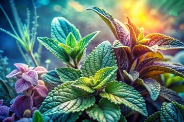 Obraz premium Delicate Watercolor Herb Clipart: Macro Photography of Fresh Herbs