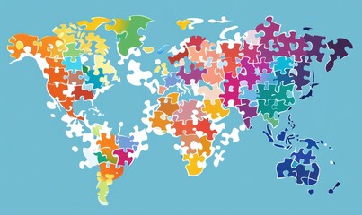 Obraz premium A Colorful Pixelated World Map Exhibiting Diverse Regions In Pastel Hues Perfect For Illustrating Global Connectivity And International Relations. It Captures Diverse Regions In Appealing Pastel