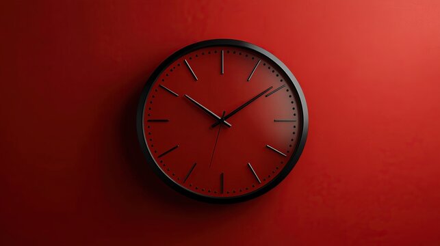 Red wall clock, time, red background, minimalist design, website banner