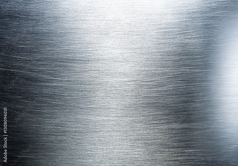 Poster close-up of brushed silver metal surface with elegant texture and shimmering finish for use in desig