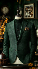 Obraz premium Elegant Green Tweed Mens Suit Jacket - Realistic Image