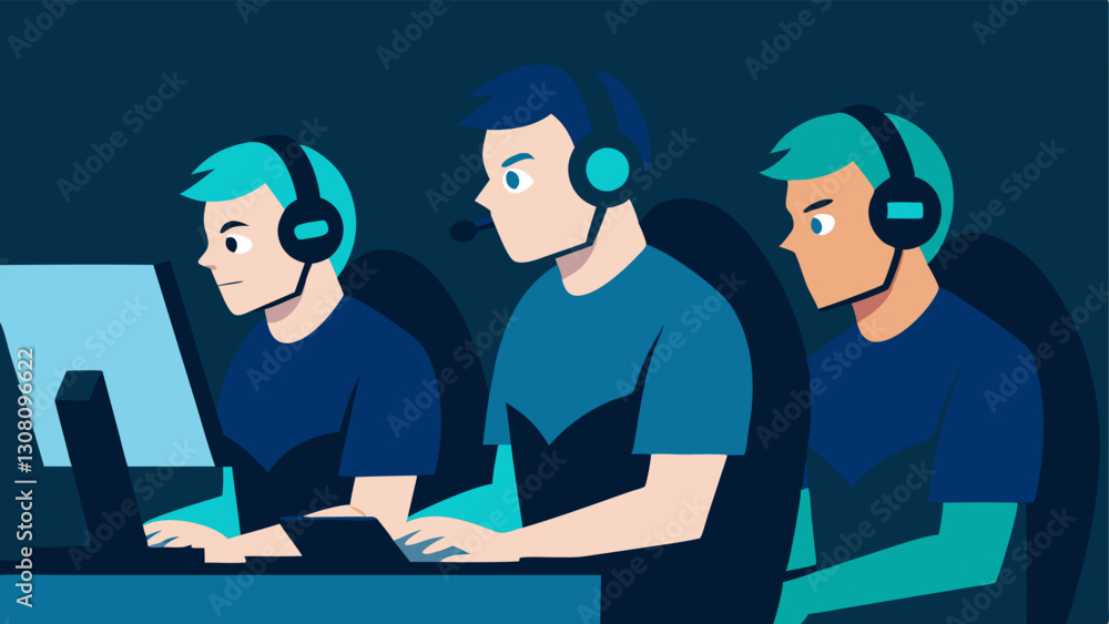Poster practice session a group of dedicated players intensely focused on their screens during a practice s