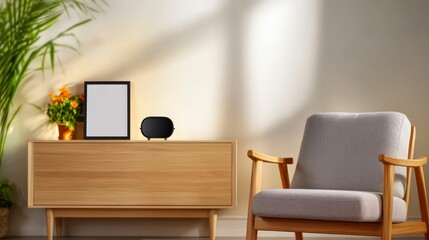 Cozy Modern Living Room Corner with Stylish Furniture, Decorative Elements, and Natural Light Streaming In