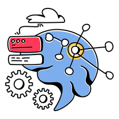 Colorful Illustration of a brain with data flow and cloud elements, representing Machine Learning Processes. Perfect for Tech Blogs, AI Presentations, and Educational Materials