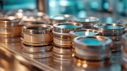 Close-Up of Industrial Machine Parts with Metallic Finishes and Textures