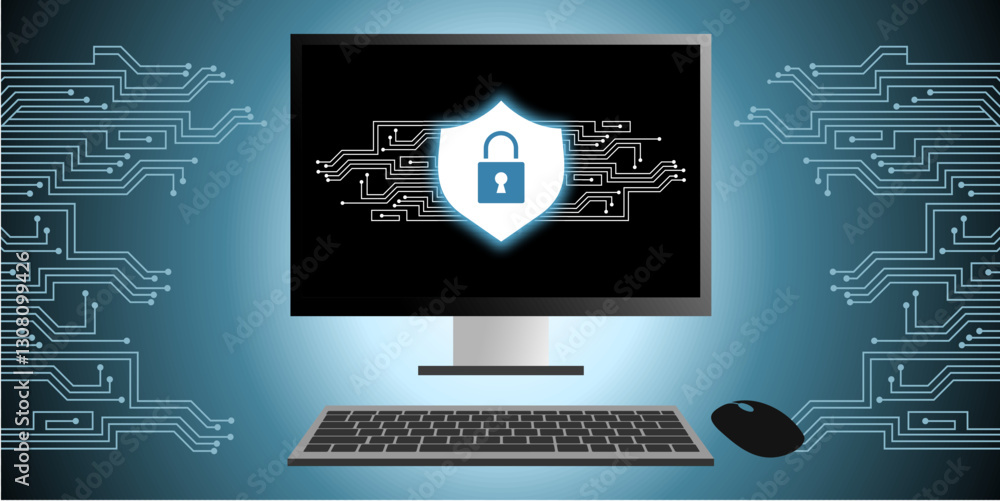 Poster cyber security icon vector representing digital protection, secure technology, and online safety. id
