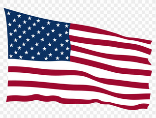 Obraz premium Waving USA flag isolated on transparent PNG background. Perfect for designs, high-quality vector image.