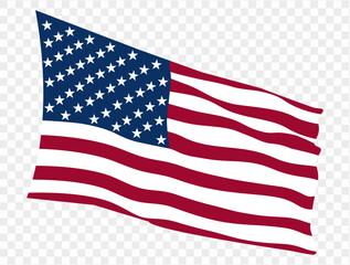 Fototapeta premium Waving USA flag isolated on transparent PNG background. Perfect for designs, high-quality vector image.