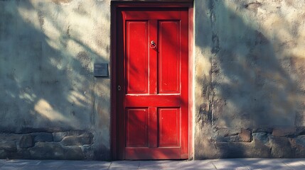 Red Door in Stone Wall