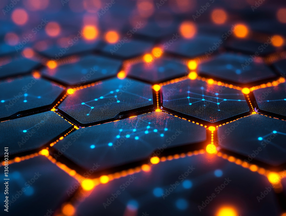 Aufkleber glowing hexagonal grid pattern representing digital data and technology