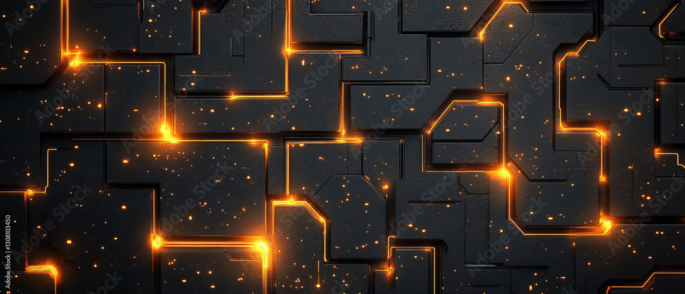 Poster futuristic circuit pattern with glowing lines on dark surface
