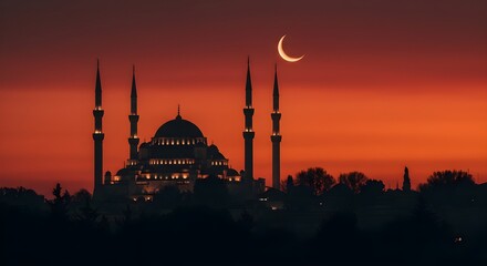 Fototapeta premium silhouette mosque at evening