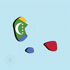 Vector illustration of Comoro flag map.