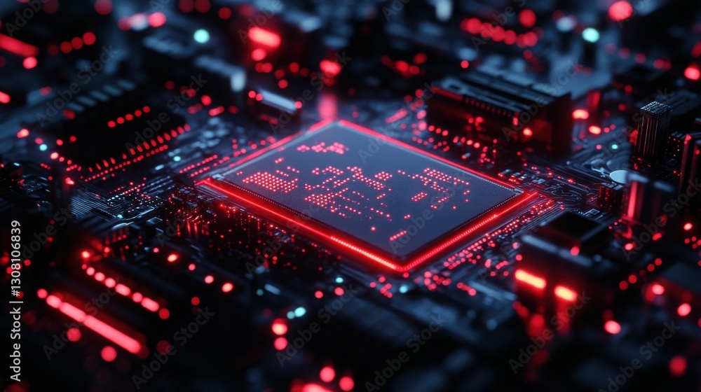 Poster detailed close-up of a computer chip showcasing advanced computing technology in a modern digital en