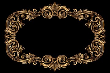 Ornate gold frame, baroque style, black background, design element