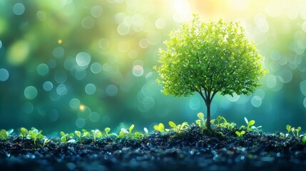Green Tree with Soft Blur Background and Gentle Light in a Nature Scene
