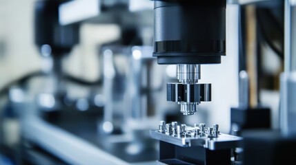 Precision Microscope Focusing on Mechanical Components in Laboratory