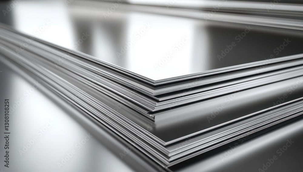 Poster close-up view of metallic layers with reflections and textures in a studio setting, perfect for indu