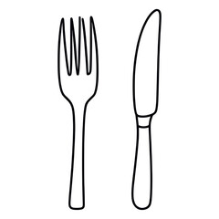 Fork and knife cutlery drawing simple vector