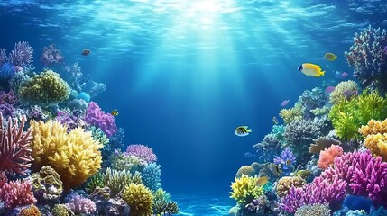 Obraz premium Beautiful colorful underwater coral reef scene with many fish swimming