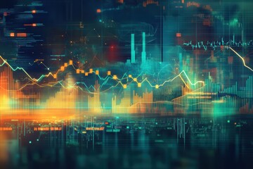 An abstract representation of digital data featuring vibrant gradients, graphs, and charts, capturing the complexity of data analytics in a futuristic tech setting.