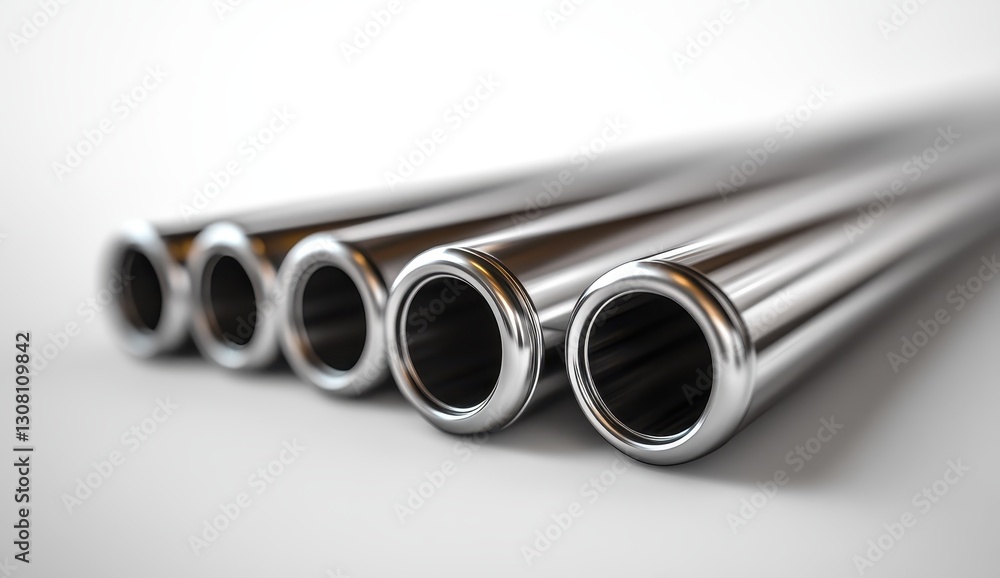 Poster close-up view of polished metal pipes displaying smooth surface and shiny finish perfect for industr