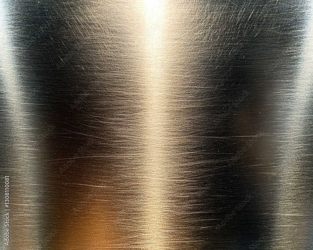 Poster close-up view of polished metal surface displaying shiny bright reflection with subtle textures and 